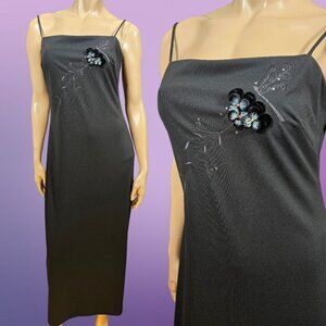 Vintage 90s Allen B Schwartz Black Prom Formal Dress Womens Size 8 Gothic Witchy